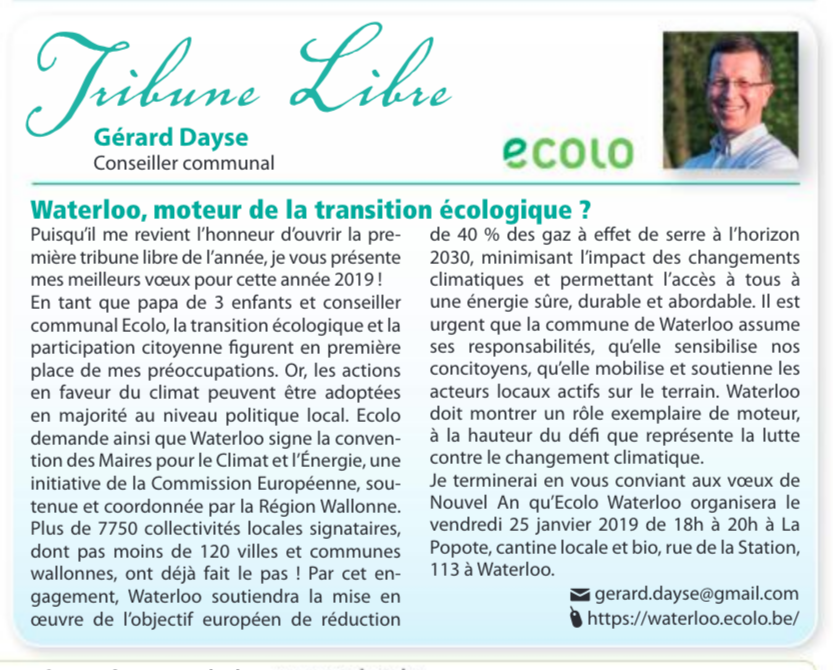 Tribune Libre du Waterloo Info: Gérard Dayse